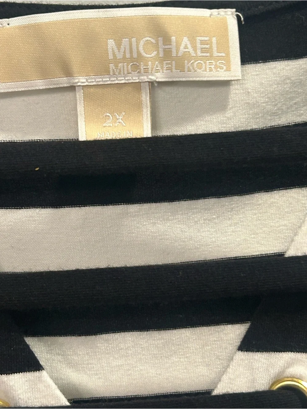 Michael Kors Black and White Striped Lace-Up T-shirt Dress 2X